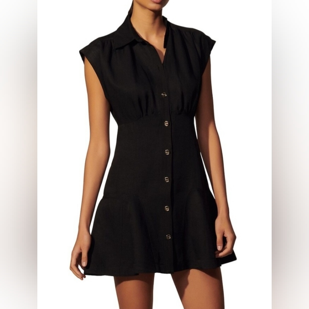Sandro Black Button-Front Midi Dress